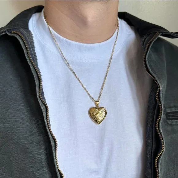 Y2K 2000s vintage gold cute heart pendant locket chain necklace - Picture 6 of 8